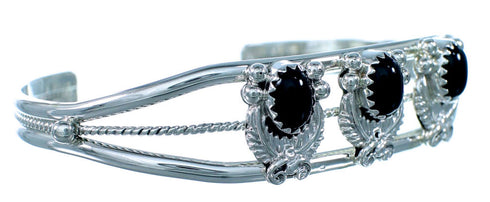 Sterling Silver Navajo Onyx Leaf Cuff Bracelet SX111353