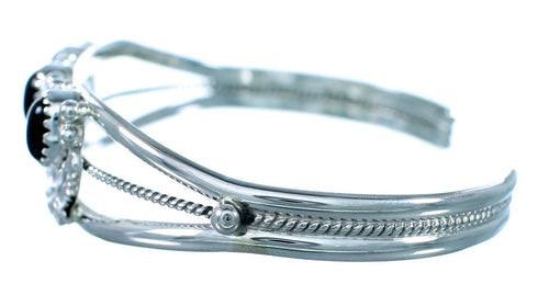 Sterling Silver Navajo Onyx Leaf Cuff Bracelet SX111353