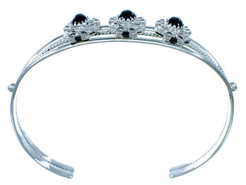 Sterling Silver Navajo Onyx Leaf Cuff Bracelet SX111353