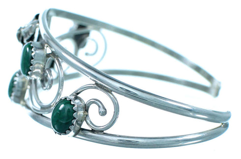 Genuine Sterling Silver Flower And Leaf Malachite Navajo Cuff Bracelet RX111330