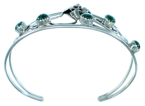 Genuine Sterling Silver Flower And Leaf Malachite Navajo Cuff Bracelet RX111330