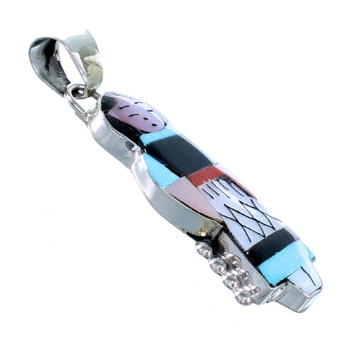 Zuni Storyteller Woman Multicolor Sterling Silver Pendant RX111450