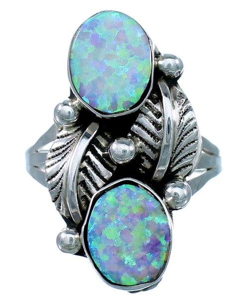 Opal And Sterling Silver Navajo Leaf Ring Size 7-1/4 SX111556