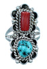 Native American Turquoise And Coral Sterling Silver Ring Size 7 SX111593