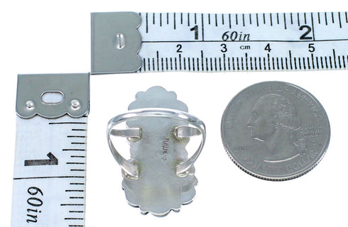 Native American Turquoise And Coral Sterling Silver Ring Size 7 SX111593