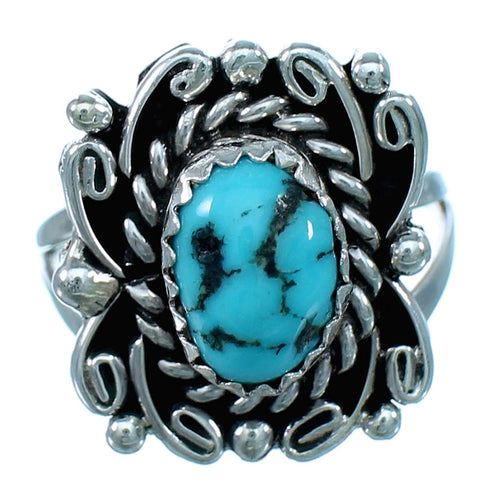 Genuine Sterling Silver And Turquoise Native American Ring Size 5-1/2 SX111679