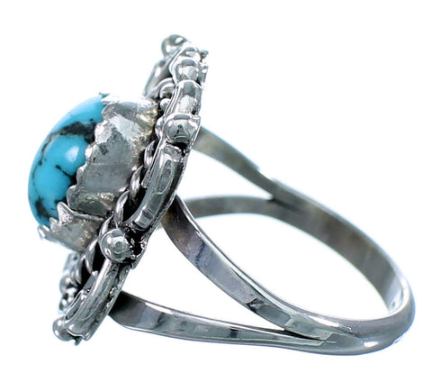 Genuine Sterling Silver And Turquoise Native American Ring Size 5-1/2 SX111679