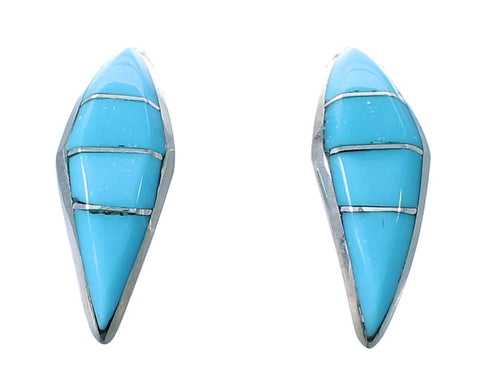 Zuni Sterling Silver Turquoise Post Hoop Earrings RX111748
