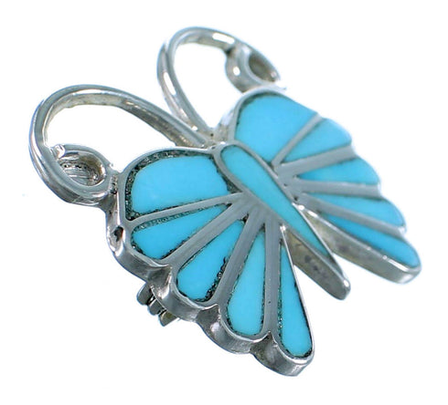 Sterling Silver Turquoise Inlay Zuni Butterfly Pin Pendant SX111874
