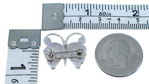 Zuni Turquoise Inlay Sterling Silver Butterfly Pin Pendant SX112322