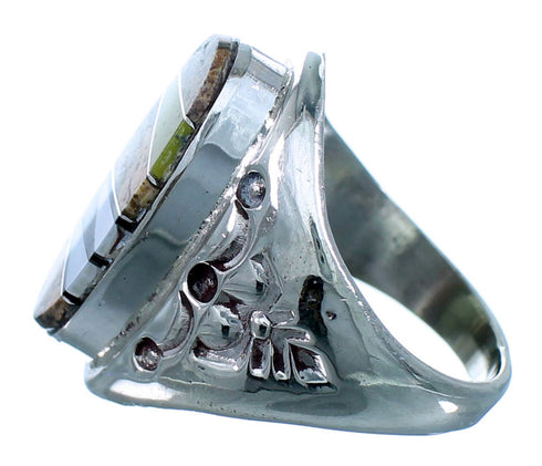 Navajo Sterling Silver Multicolor Inlay Ring Size 9 LX112738