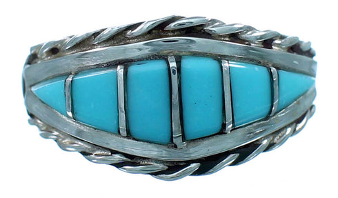 Turquoise Inlay Zuni Indian Sterling Silver Ring Size 6-1/4 LX112849