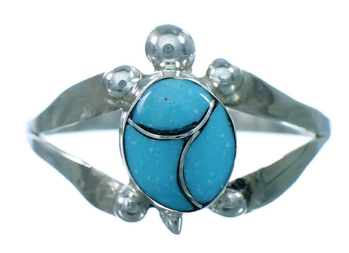 Turquoise Inlay Navajo Sterling Silver Turtle Ring Size 8 LX112783
