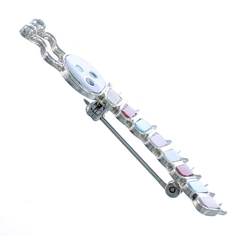Zuni Multicolor Inlay Sterling Silver Caterpillar Pin RX112097