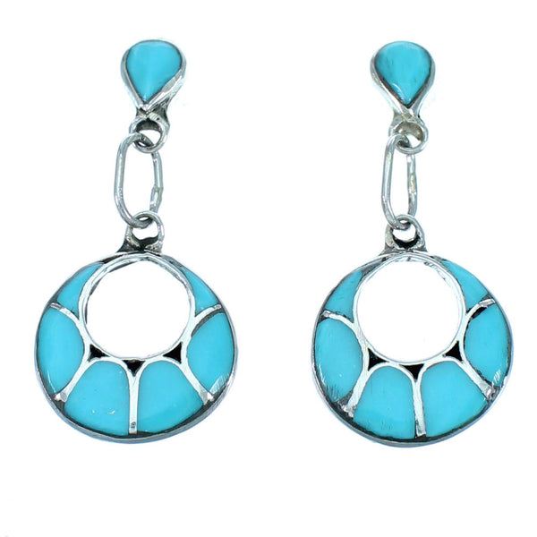 Turquoise Authentic Sterling Silver Zuni Post Dangle Earrings RX112350