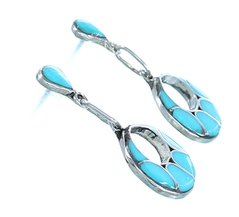 Turquoise Authentic Sterling Silver Zuni Post Dangle Earrings RX112350