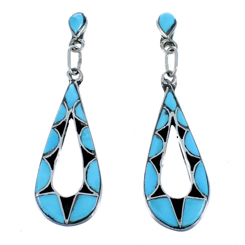 Genuine Sterling Silver Zuni Turquoise Post Dangle Earrings RX112430