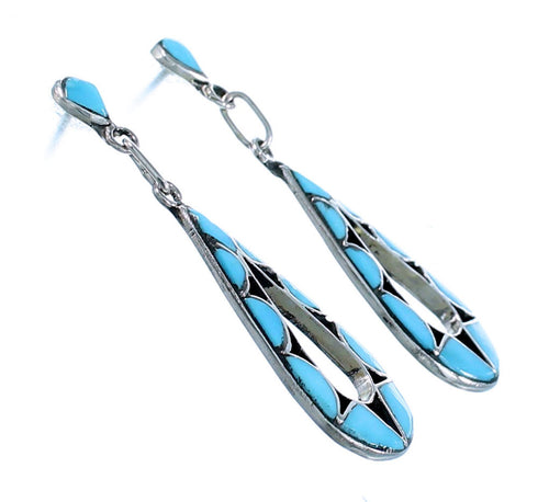Genuine Sterling Silver Zuni Turquoise Post Dangle Earrings RX112430