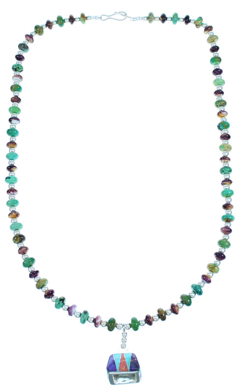 Sterling Silver And Multicolor Bead Necklace SX112407