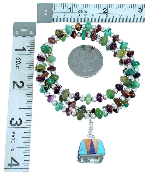 Sterling Silver And Multicolor Bead Necklace SX112407