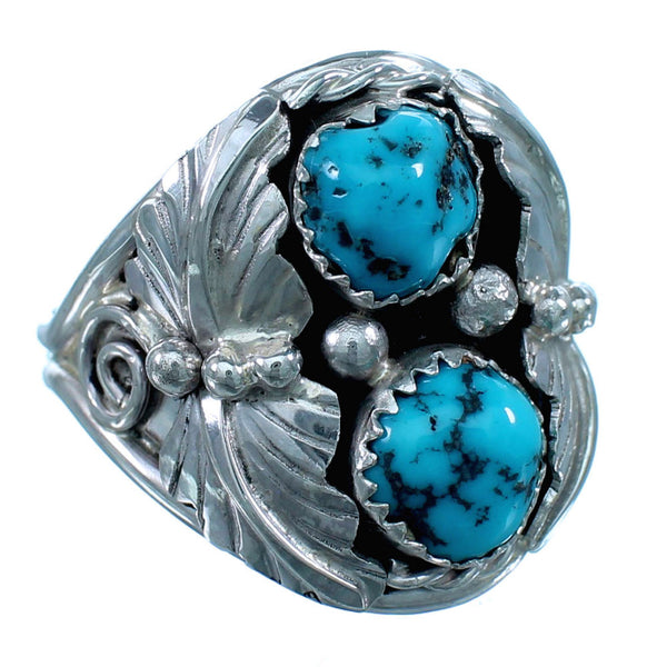 Native American Sterling Silver Leaf Turquoise Ring Size 11-1/4 RX113089