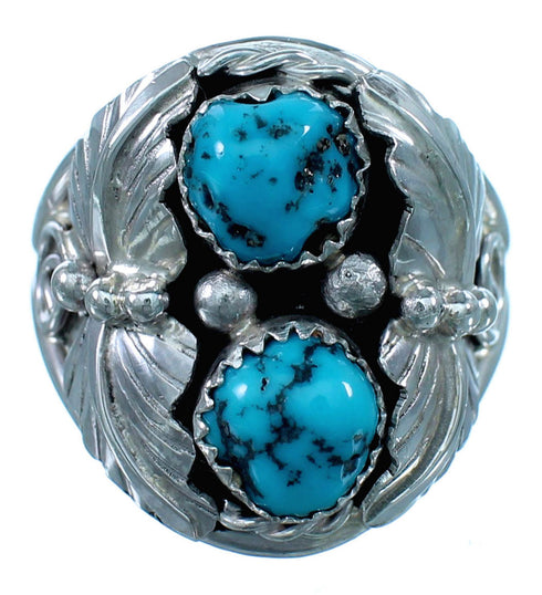 Native American Sterling Silver Leaf Turquoise Ring Size 11-1/4 RX113089