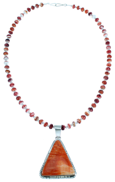 Oyster Shell Sterling Silver Navajo Bead Necklace And Pendant Set RX112974