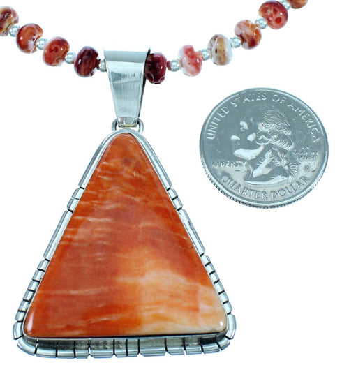 Oyster Shell Sterling Silver Navajo Bead Necklace And Pendant Set RX112974