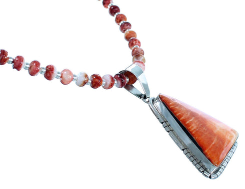 Oyster Shell Sterling Silver Navajo Bead Necklace And Pendant Set RX112974