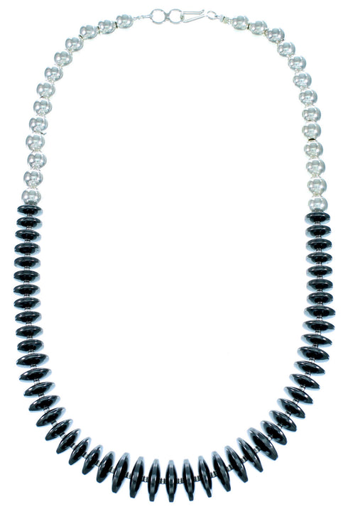 Sterling Silver Navajo Hematite Bead Necklace RX112621
