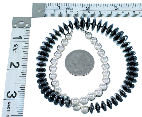 Sterling Silver Navajo Hematite Bead Necklace RX112621