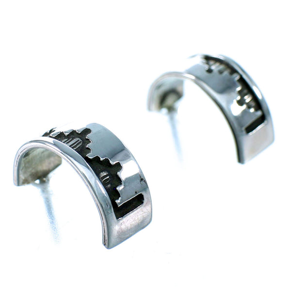 Navajo Genuine Sterling Silver Post Hoop Earrings SX112712