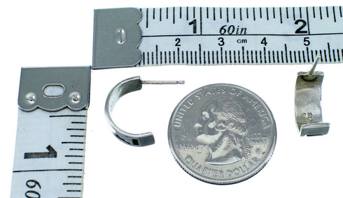 Navajo Genuine Sterling Silver Post Hoop Earrings SX112712