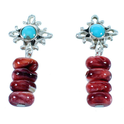 Turquoise Red Oyster Shell Sterling Silver Southwest Post Dangle Earrings SX112638