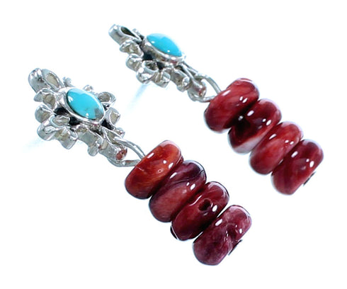 Turquoise Red Oyster Shell Sterling Silver Southwest Post Dangle Earrings SX112638
