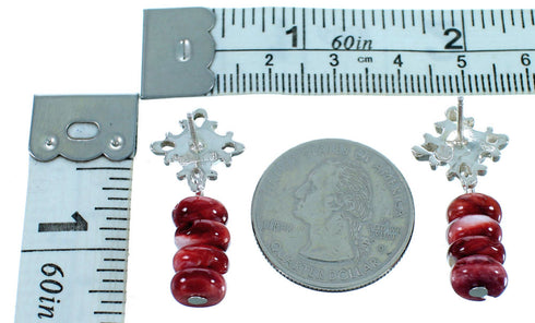 Turquoise Red Oyster Shell Sterling Silver Southwest Post Dangle Earrings SX112638