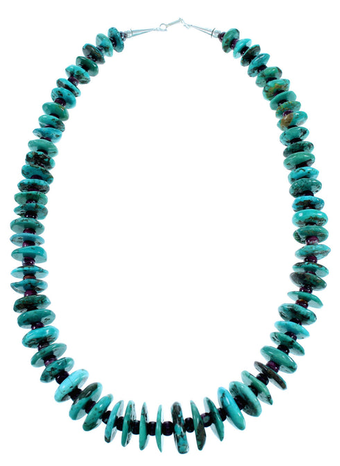 Navajo Turquoise Purple Oyster Shell Sterling Silver Bead Necklace RX112637