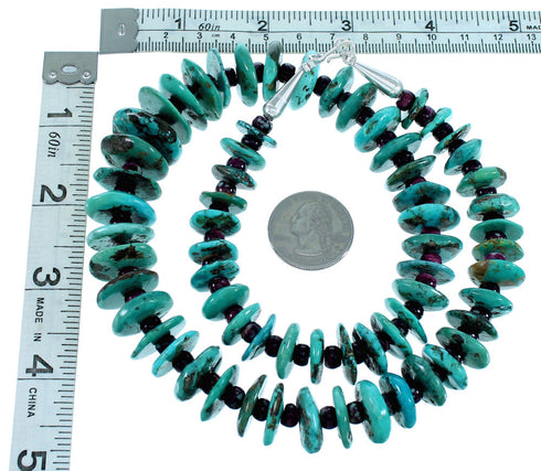 Navajo Turquoise Purple Oyster Shell Sterling Silver Bead Necklace RX112637