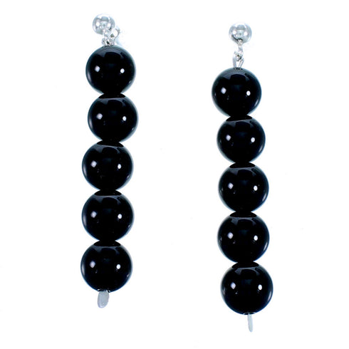 Onyx Sterling Silver Southwest Bead Post Dangle Earrings RX113245