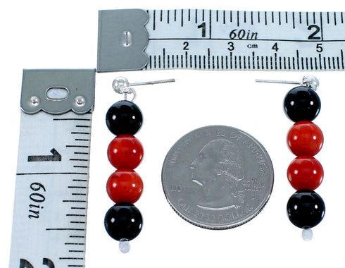 Onyx Coral Sterling Silver Southwest Bead Post Dangle Earrings RX113248