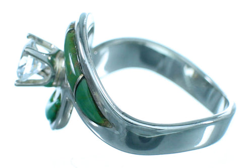 Turquoise Inlay Sterling Silver Cubic Zirconia Ring Size 6-3/4 LX113060