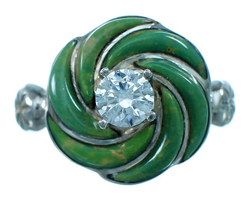 Flower Turquoise Cubic Zirconia Inlay Sterling Silver Ring Size 6 LX113062