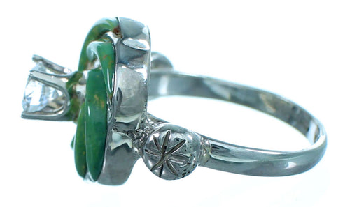 Flower Turquoise Cubic Zirconia Inlay Sterling Silver Ring Size 6 LX113062