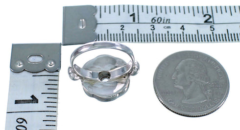 Cubic Zirconia Flower Turquoise Inlay Sterling Silver Ring Size 5-3/4 LX113063