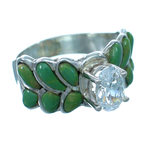 Cubic Zirconia Turquoise Inlay Sterling Silver Ring Size 6-1/4 LX113064