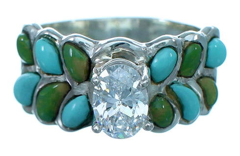 Sterling Silver Turquoise Inlay Cubic Zirconia Ring Size 6-1/4 LX113066