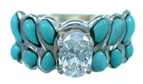 Genuine Sterling Silver Turquoise Inlay Cubic Zirconia Ring Size 6-1/4 LX113069
