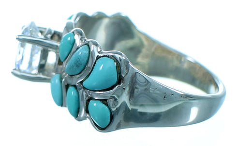 Genuine Sterling Silver Turquoise Inlay Cubic Zirconia Ring Size 6-1/4 LX113069