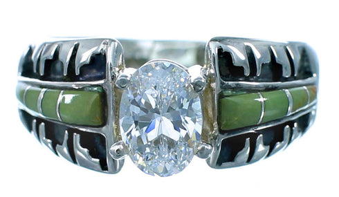 Southwestern Sterling Silver Turquoise Inlay Cubic Zirconia Ring Size 6 LX113098