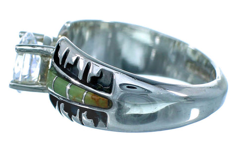 Southwestern Sterling Silver Turquoise Inlay Cubic Zirconia Ring Size 6 LX113098